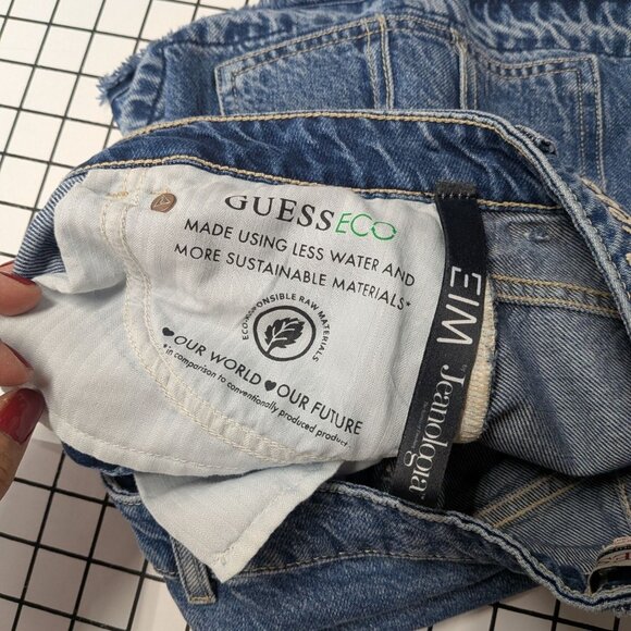 Guess ECO Denim Cargo Mini Skirt Size 25 Y2K Utility Streetwear Frayed Festival - Picture 10 of 13